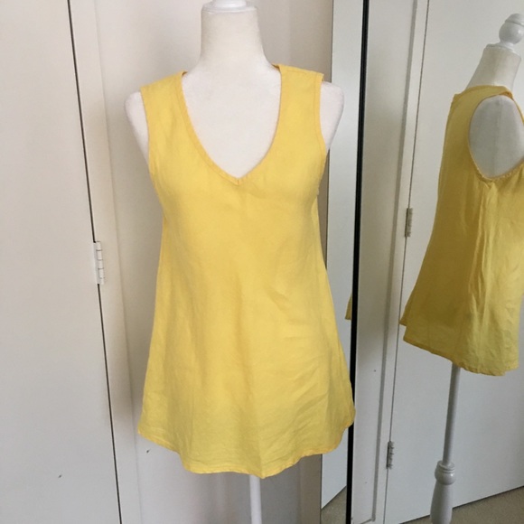 Flax Tops - FLAX Linen Top V Neck Summer Canary Yellow S loose